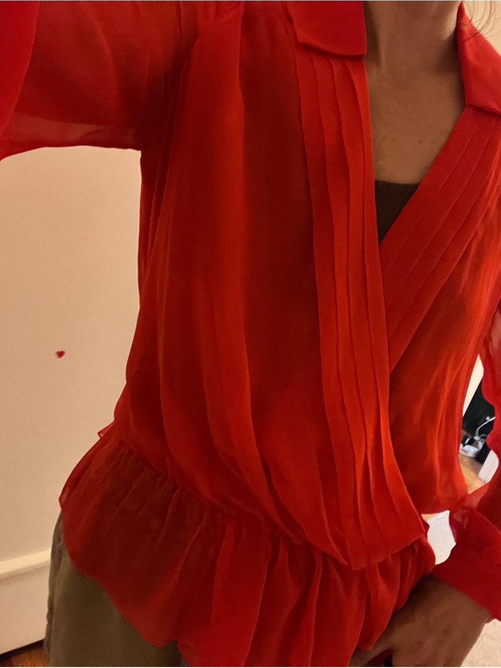 Haute Hippie Vibrant Red Pleated V-Neck Blouse